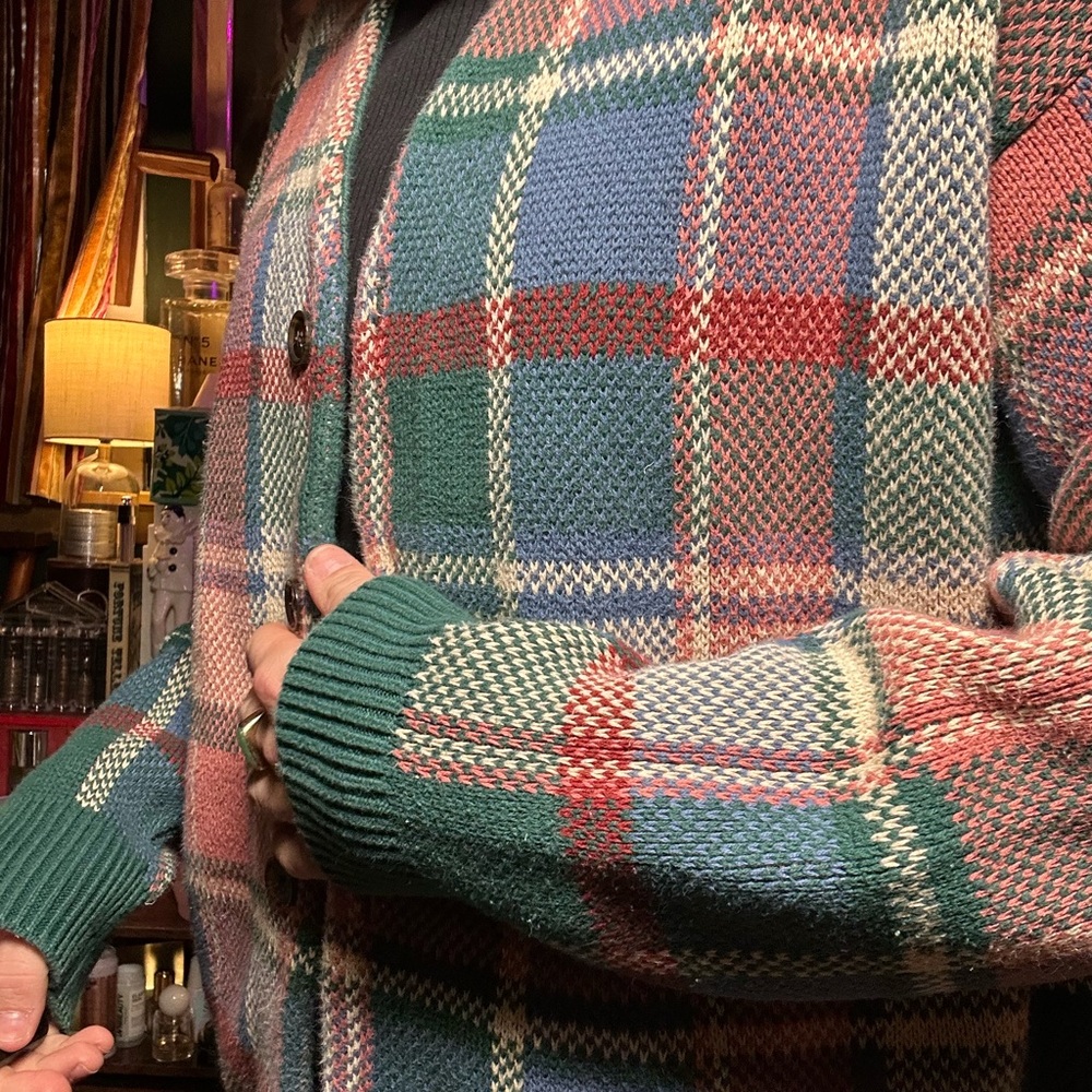 Abercrombie & Fitch Plaid Cardigan in Green and Red - Picture 6 of 11